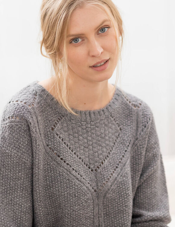 Pull col rond en maille fantaisie (gris chiné) Pull col rond en maille fantaisie (gris chiné)